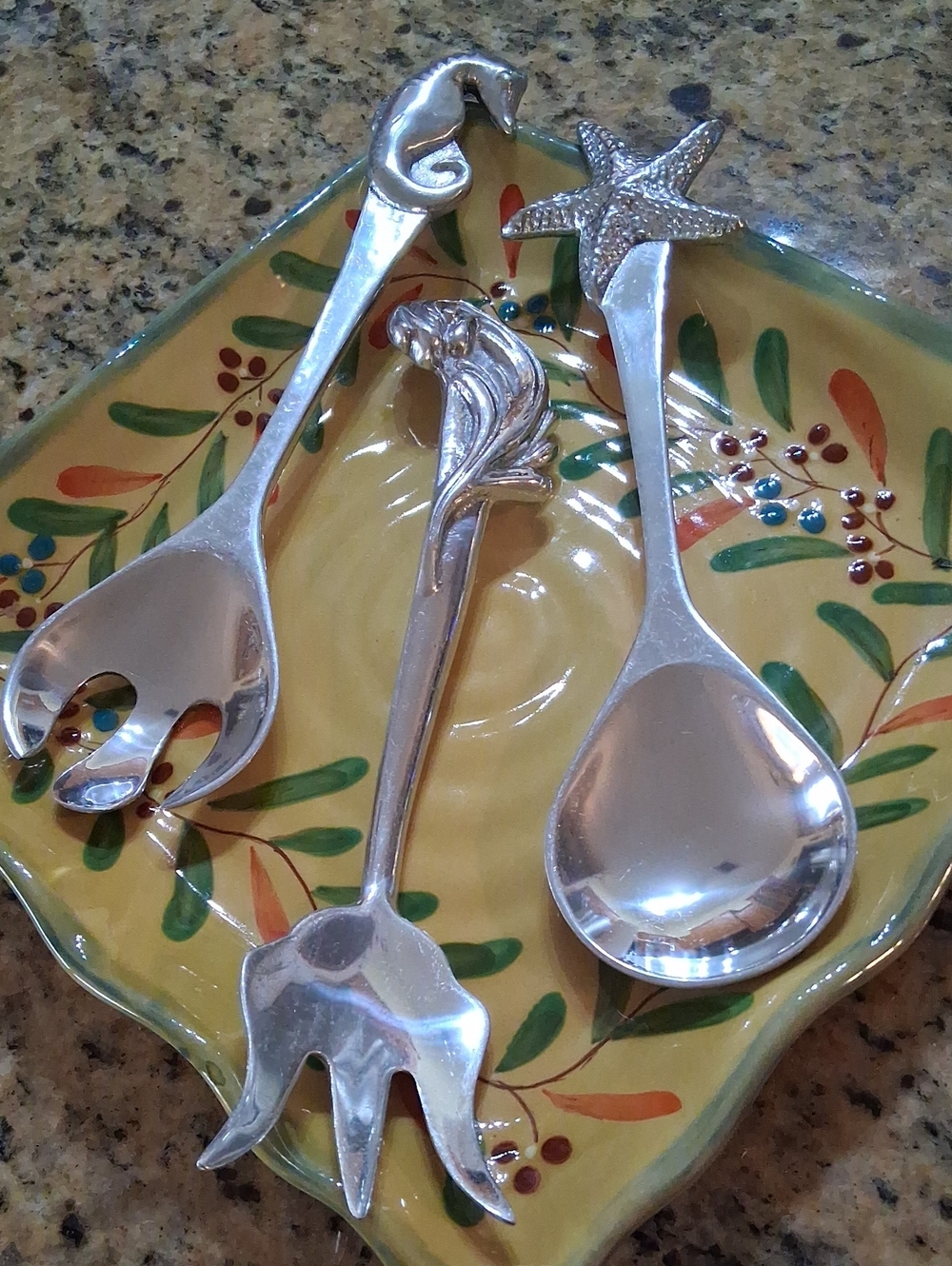 Vintage Mariposa 1994/1998 Ocean Sculpted Theme Salad Servers. 11" Aluminum.